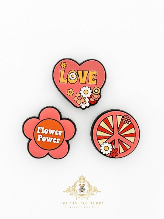 The Vintage Teddy Other - Cute Kids Shoes Charms for Crocs Style Clogs Little Girls Peace & Love Set of 3